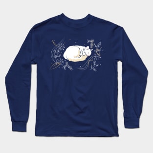 Sleepy cat and flowers Long Sleeve T-Shirt